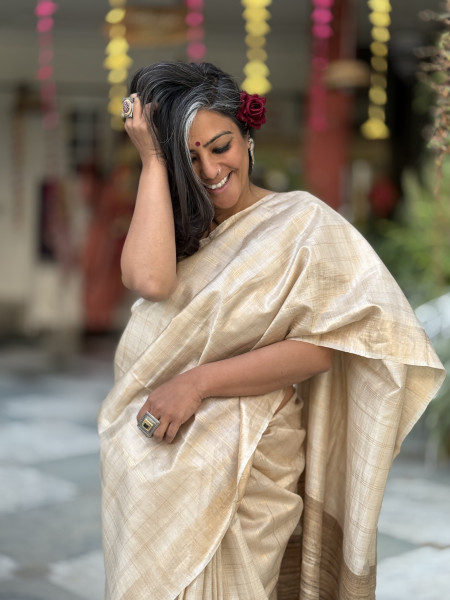 BEIGE KOSA SILK WOVEN ZARI SARI