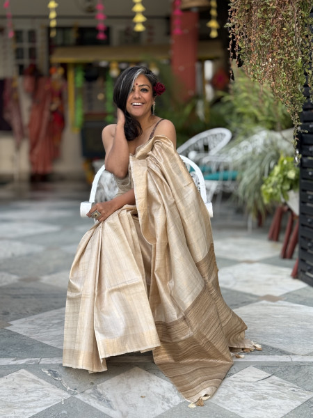 BEIGE KOSA SILK WOVEN ZARI SARI
