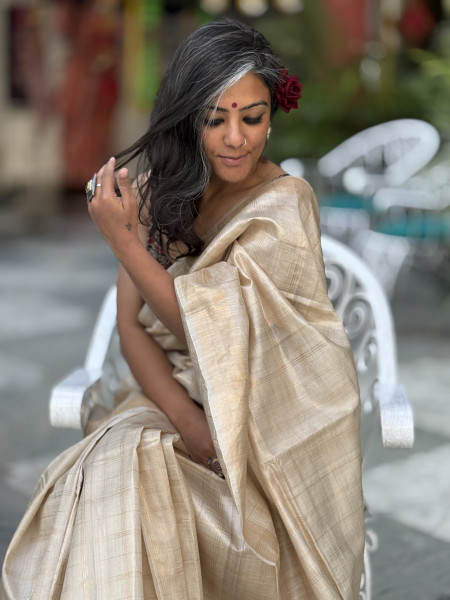 BEIGE KOSA SILK WOVEN ZARI SARI