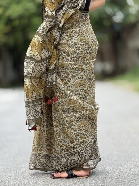 BLACK-MUSTARD HAND BLOCK PRINT COTTON KOTA SARI