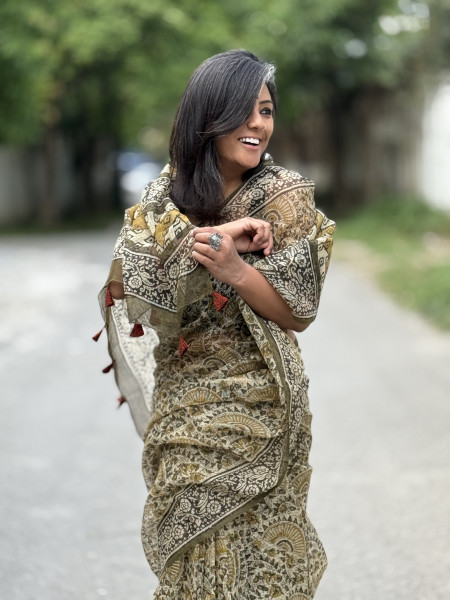 BLACK-MUSTARD HAND BLOCK PRINT COTTON KOTA SARI