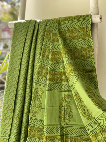 GREEN HAND BLOCK PRINT COTTON MULL SARI