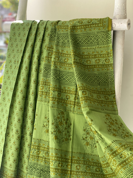GREEN HAND BLOCK PRINT COTTON MULL SARI