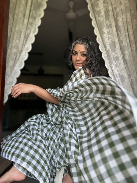 BOTTLE GREEN GINGHAM CHECKS  MULMUL COTTON SARI