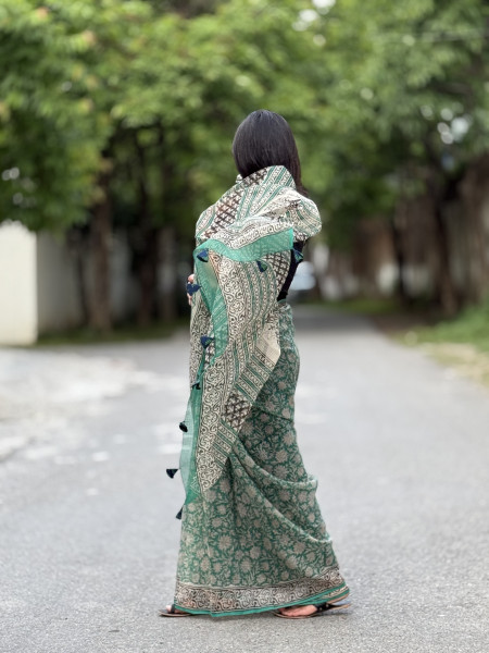 GREEN HAND BLOCK PRINT COTTON KOTA SARI
