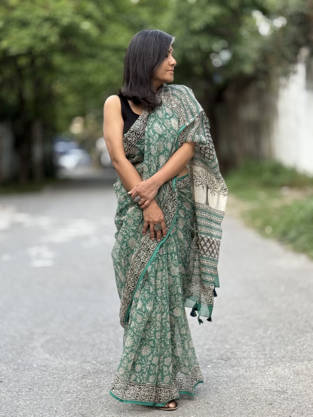 GREEN HAND BLOCK PRINT COTTON KOTA SARI
