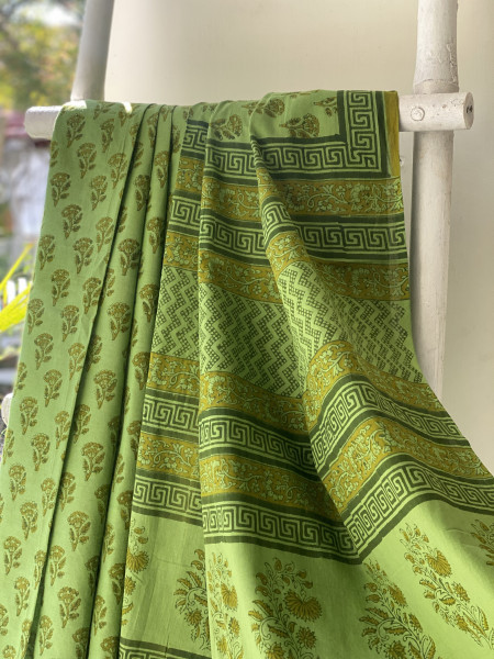 GREEN HAND BLOCK PRINT COTTON MULL SARI