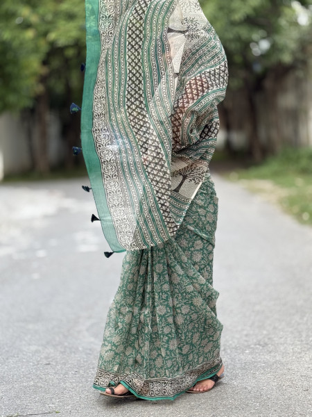 GREEN HAND BLOCK PRINT COTTON KOTA SARI