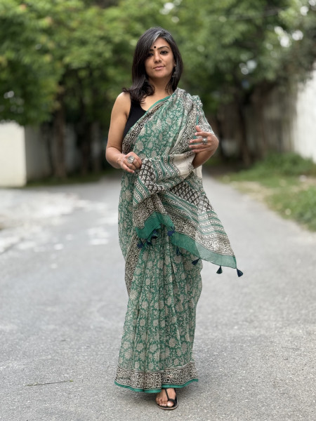 GREEN HAND BLOCK PRINT COTTON KOTA SARI