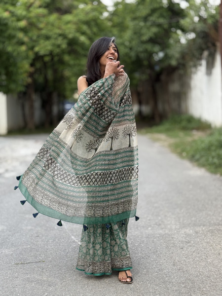 GREEN HAND BLOCK PRINT COTTON KOTA SARI