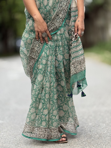 GREEN HAND BLOCK PRINT COTTON KOTA SARI