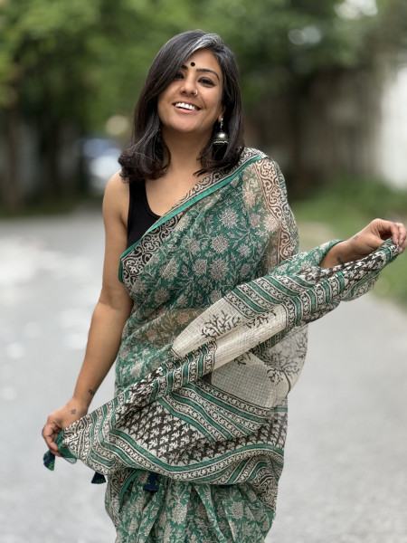 GREEN HAND BLOCK PRINT COTTON KOTA SARI
