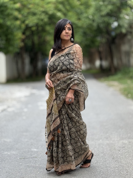 BLACK HAND BLOCK PRINT COTTON KOTA SARI