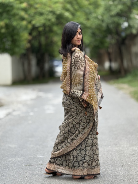 BLACK HAND BLOCK PRINT COTTON KOTA SARI