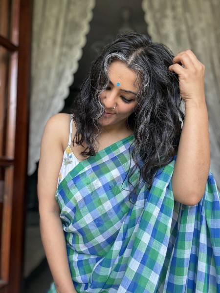 MULTI COLOUR GINGHAM CHECKS  MULMUL COTTON SARI