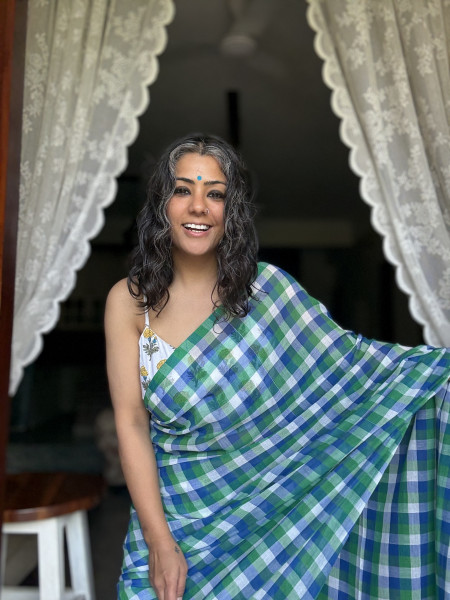 MULTI COLOUR GINGHAM CHECKS  MULMUL COTTON SARI