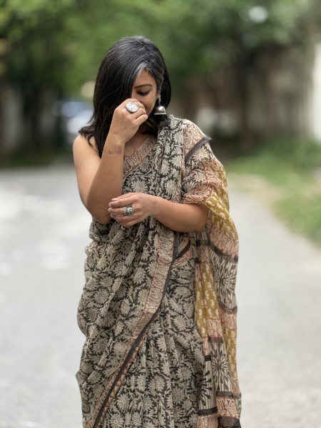BLACK HAND BLOCK PRINT COTTON KOTA SARI