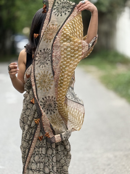 BLACK HAND BLOCK PRINT COTTON KOTA SARI