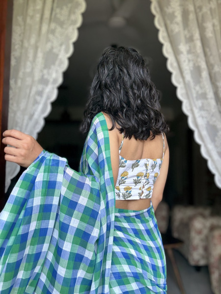 MULTI COLOUR GINGHAM CHECKS  MULMUL COTTON SARI