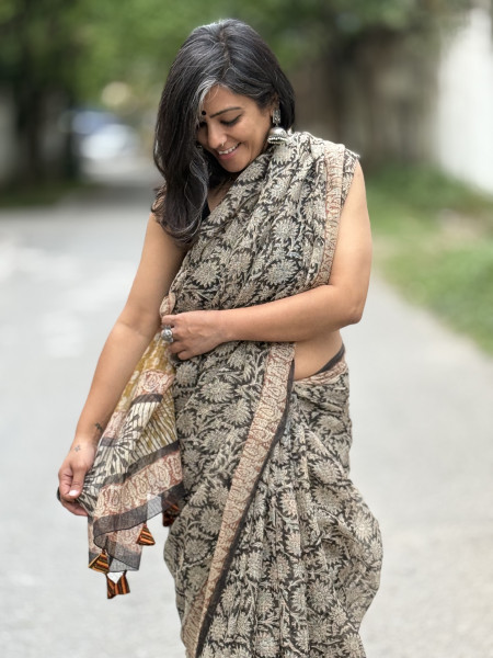 BLACK HAND BLOCK PRINT COTTON KOTA SARI