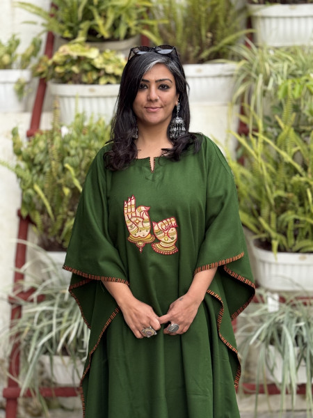 GREEN WOOLLEN EMBROIDERED KAFTAN