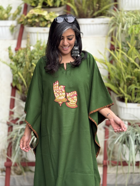 GREEN WOOLLEN EMBROIDERED KAFTAN