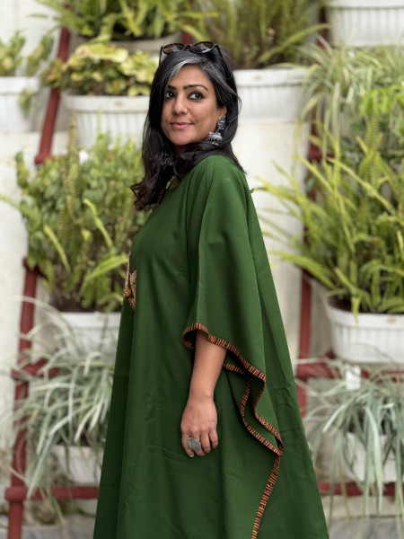 GREEN WOOLLEN EMBROIDERED KAFTAN