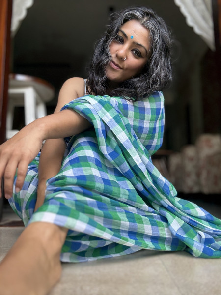 MULTI COLOUR GINGHAM CHECKS  MULMUL COTTON SARI