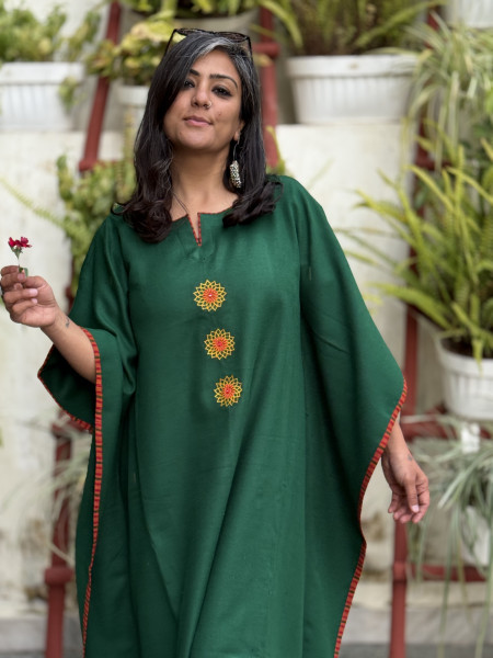 GREEN WOOLLEN EMBROIDERED KAFTAN