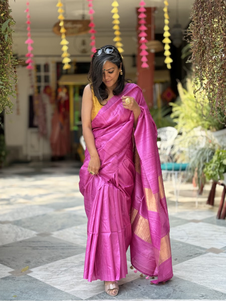 MAGENTA KOSA SILK WOVEN ZARI SARI
