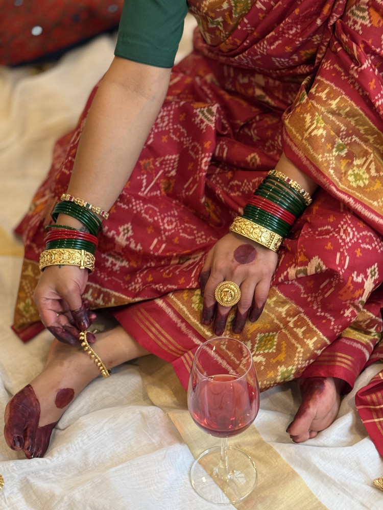 Image of RED SINGLE IKKAT PATOLA  HAND WOVEN SILK SARI