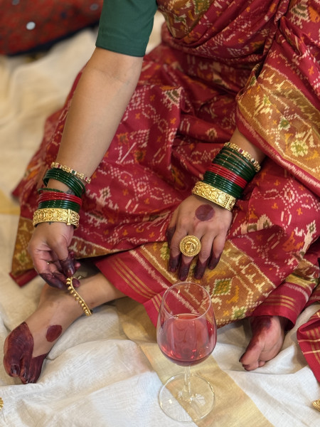 RED SINGLE IKKAT PATOLA  HAND WOVEN SILK SARI