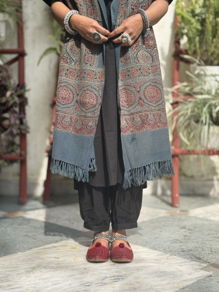 INDIGO PURE WOOL ajrakh hand dyed shaWL
