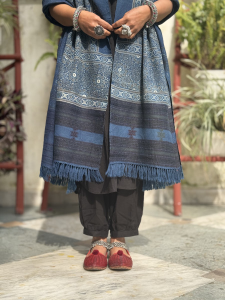 INDIGO PURE WOOL ajrakh hand dyed shaWL