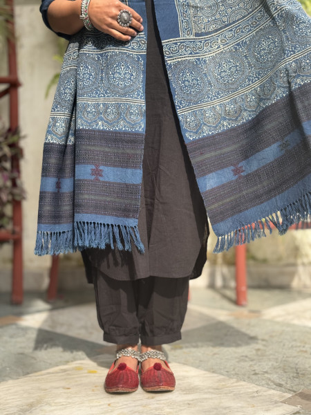 INDIGO PURE WOOL ajrakh hand dyed shaWL