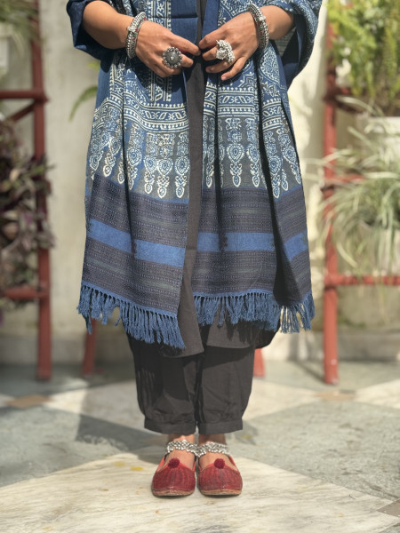 INDIGO PURE WOOL ajrakh hand dyed shaWL
