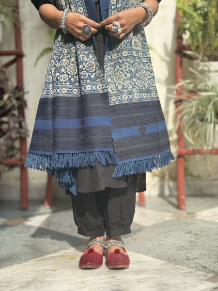INDIGO PURE WOOL ajrakh hand dyed shaWL
