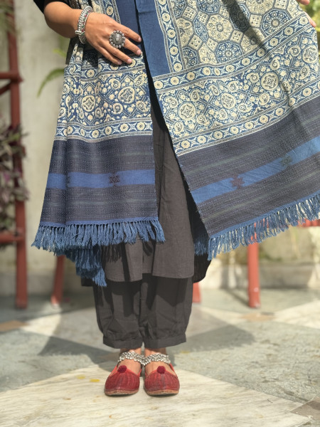 INDIGO PURE WOOL ajrakh hand dyed shaWL