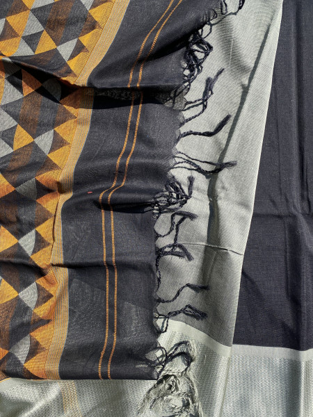 BLACK MAHESHWARI SILK & COTTON SARI