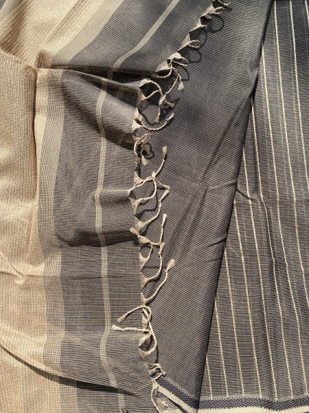CHARCOAL MAHESHWARI SILK & COTTON SARI