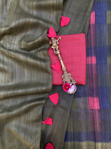 MULTI COLOUR GHICHA TUSSAR SILK PRINTED SARI