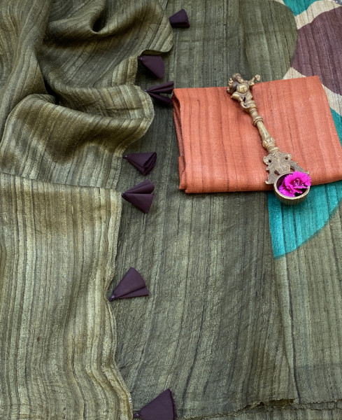 MULTI COLOUR GHICHA TUSSAR SILK PRINTED SARI