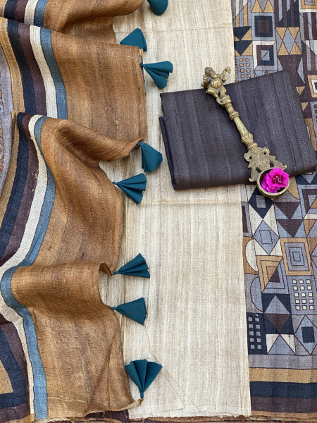 MULTI COLOUR GHICHA TUSSAR SILK PRINTED SARI