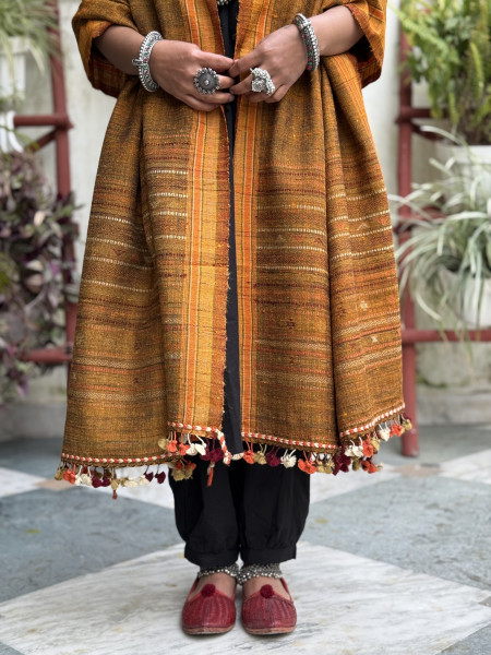 MUSTARD SILK & WOOL hand dyed woven shaWL