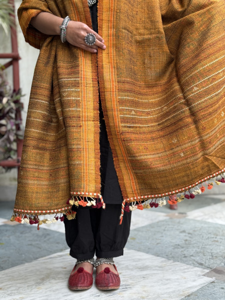 MUSTARD SILK & WOOL hand dyed woven shaWL