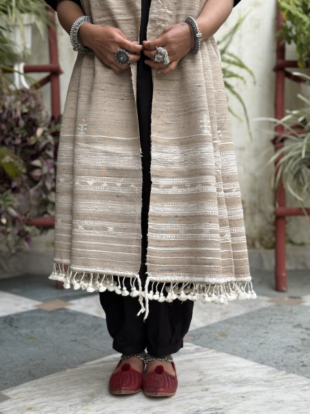 BEIGE SILK & WOOL hand dyed woven shaWL