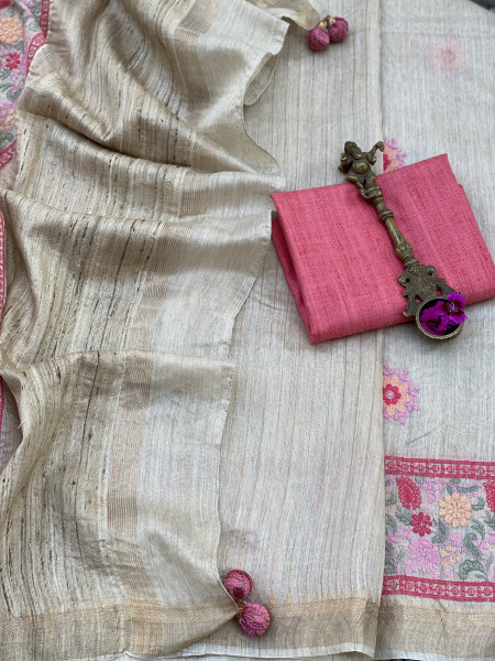 OFF WHITE WOVEN SILK EMBROIDERED SARI