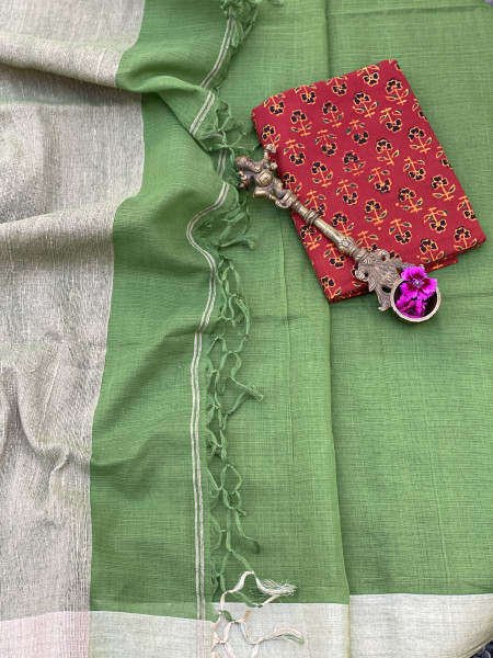 "BHOOMI" GREEN BENGAL KHADI MUL WOVEN SARI