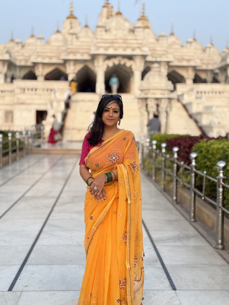 YELLOW  KOTA COTTON HAND EMBROIDERED SARI