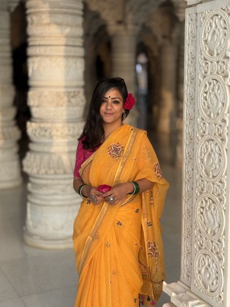 YELLOW  KOTA COTTON HAND EMBROIDERED SARI